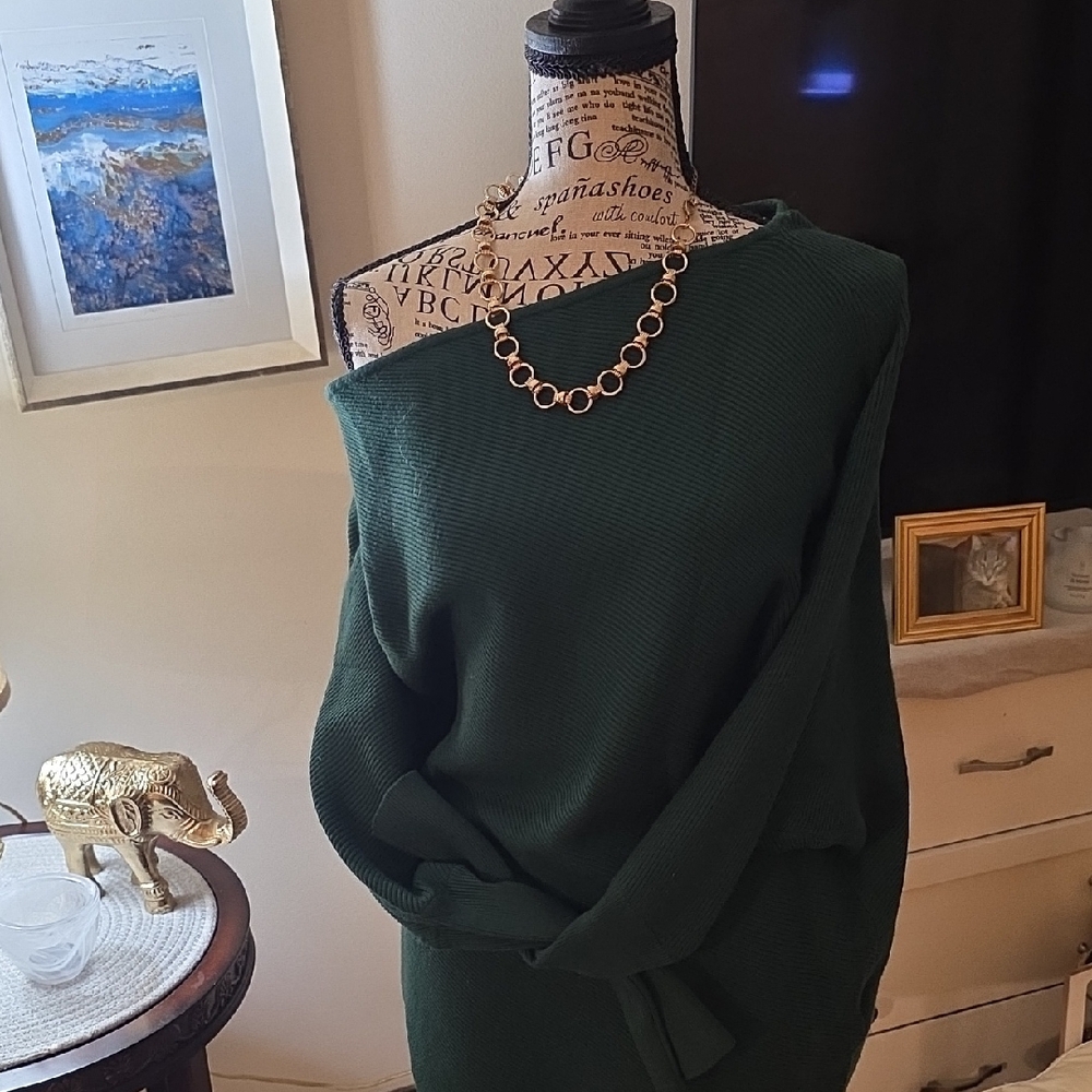 Fashion Nova Green Off-the-Shoulder Sweater